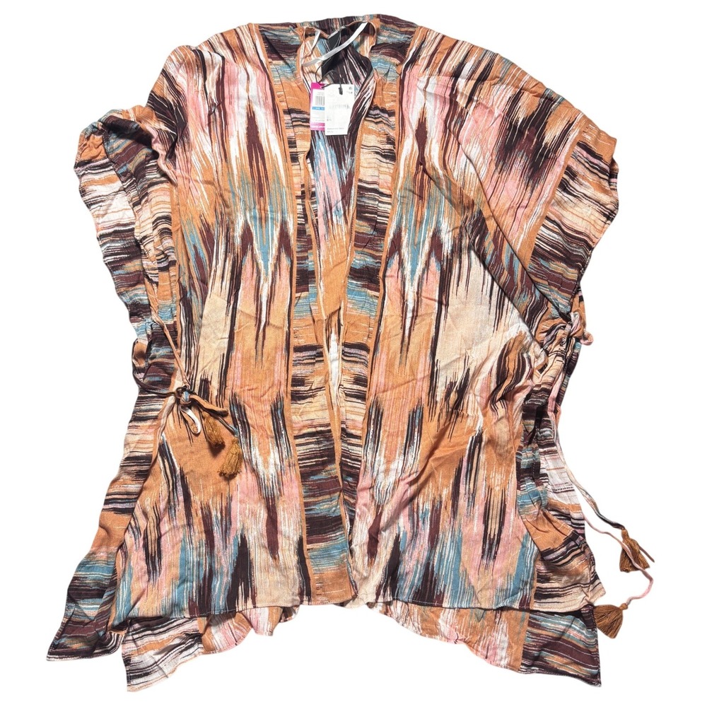 Vince Camuto Ikat Print Tassel Tie Kimono Cover Up Sand Multi Women One Size NEW